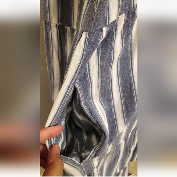 Old Navy Striped Puff Sleeve Tiered Cotton Pockets Button Front Dress Sz XXL - Picture 9 of 12